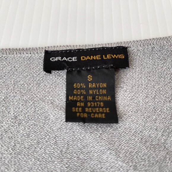Grace Dane Lewis Womens Shirt Small Silver Gray Rayon Nylon Blouse Top Casual - Picture 7 of 12